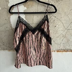 Victorias Secret Animal Print Satin Cami Shorts Set‎ Lace Trim Size XL